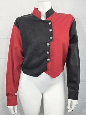 Banjo Women's Vintage Two-Tone Red & Black Asymmetric Button Shacket